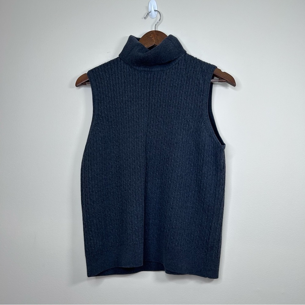 Jeanne Pierre Sleeveless Turtleneck Cable Knit Sweater Gray XL